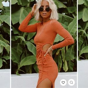 Aftergold Orange Cutout Midi Dress